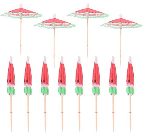 Abaodam 150pcs Watermelon Umbrella Garnish Picks for Cocktails Cupcake Toppers Decorative Toothpicks Drink Umbrella Sticks Umbrella Toothpicks Paper The Summer Pool Party Wood
