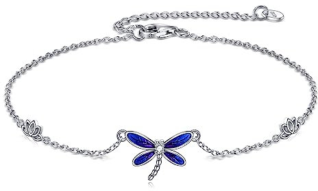 Libelle Fußkettchen für Damen 925 Sterling Silber Lotus Blumen Strand Fußkettchen Libelle Schmuck Geschenk für Mädchen