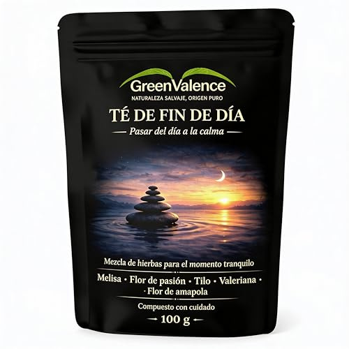 GreenValence Infusión de Hierbas para la Tarde - Mezcla de Melisa, Pasiflora, Flores de Tilo, Valeriana y Amapola - Hierbas Sueltas Aromáticas - Idea de Regalo (100 g)