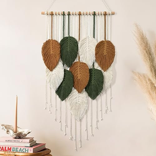 Weldomcor Makramee Wandbehang Kleine Gewebte Wandteppiche Makramee Blatt Wandkunst Dekoration für Boho Heimdekoration Wohnung Kinderzimmer Party Dekorationen