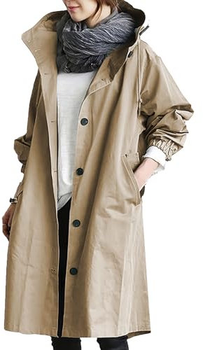 DayaEmmoTQ Veste coupe-vent double boutonnage - pour femme avec cordon de serrage à capuche et manches longues coupe-vent revers léger manteau décontracté