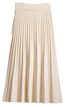 OLEETS Strickrock Für Damen - Herbst Winter A-Linie Plissee Lange Strickröcke Elegant Klassisch Warm Streetwear Einfarbig Einfach Für Party Arbeit Büro,Khaki,Länge 68Cm