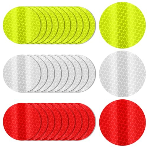 30Pcs Warning Reflective Stickers Reflective Tape Safety Reflective Sticker Night Visibility Waterproof Reflector Sticker Dot Reflective Tape Sticker for Vehicle, Bicycles, Motorcycles, Clothing (Roun