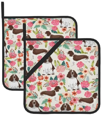 Potholder,Insulated Pot Holder Thick Heat Resistant For Bbq Cooking Baking 2 Pcs,English Springer Spaniel