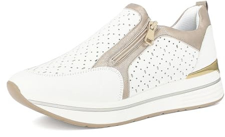 inblu Sneakers Donna Monocolore in Ecopelle con Tomaia Traforata, Scarpe da Ginnastica Chiusura a Cerniera, dal 35 al 41, Bianco, 39 EU