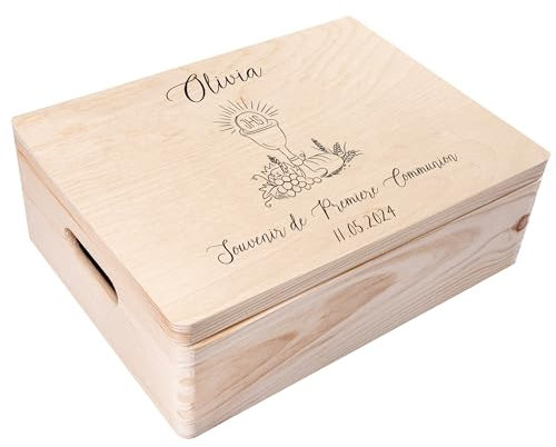 Creative Deco Personalisiert Kommunion/Jugendweihe Geschenke für Mädchen und Jungen - Holzkiste | Kelch Motiv | Individuelle Geschenk Erinnerungsbox | Erstkommunion Deko