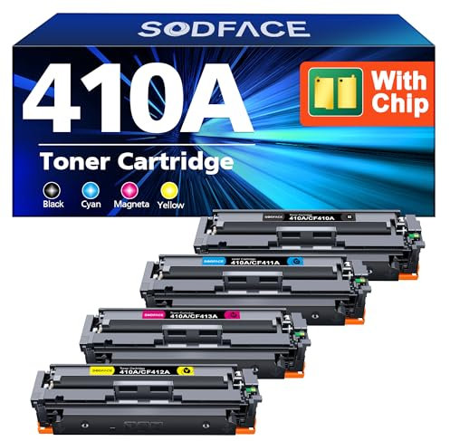 SODFACE 410A 410X Toner Schwarz Kompatibel für HP 410A Cf410A 410X Cf410X für HP LaserJet Pro MFP M477FDW M452NW M377DW M477FNW M477FDN M477 M377 M452DN M452DW M452 (Schwarz Cyan Magenta Gelb, 4-Pack)