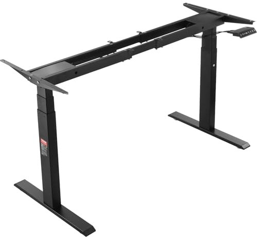 VEVOR Cadre de Bureau Debout Double Moteur, Hauteur réglable 65-129 cm, Pieds de Bureau d'ordinateur électrique, Longueur 110-178 cm, Base de Poste de Travail à 3 Positions, Cadre Uniquement, Noir
