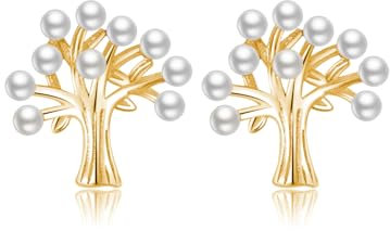 Reffeer Solid 925 Sterling Silver Tree of Life Stud Earrings for Women Earrings Tree Stud Earrings Pearl Studs (B-18K Gold Plated)