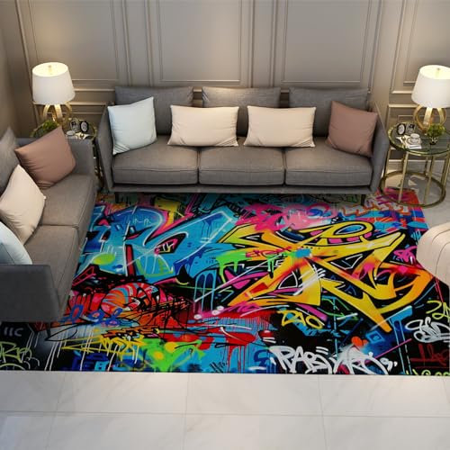 HOBBOY Pop Art Teppich Abstrakte Graffiti Bereich Teppiche für Wohnzimmer Spielzimmer Schlafzimmer Street Art Teppich Eingangsbereich Teppich Innenboden Türmatte 120 x 160 cm