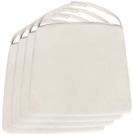 Amago home Stuhlkissen Sitzkissen 42x44cm Stuhlauflage leinenweiß Kissen mit Klettverschluß Größe Set 4 Stück