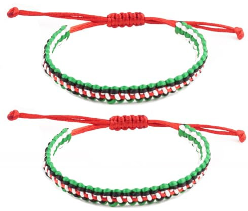 MUNSKT Paquete de 2 pulseras de estilo palestino hechas a mano, ajustables, con bandera de Palestina, para hacer pulseras, pulseras de cuerda de bandera de Gaza, pulseras de hilo para hombres y