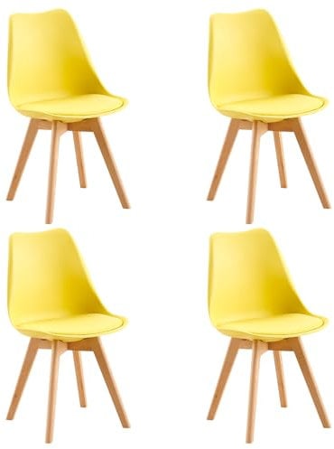 EGGREE Pack de 4 Sillas Comedor Sillas de Cocina Nórdico con Asiento Tapizado y Las piernas de Madera de Haya Maciza-Amarillo Limón