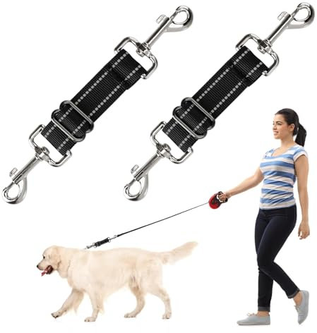 2 Pcs Dog Collar Clips, Dog Collar Connector Backup Collar Reflective Nylon Puppy Collar Double Ended Clip Strap, Adjustable Pet Dog Collar Connector for Dog Harness to Collar Safety Clip