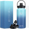 HydroPal Trinkflasche Edelstahl - 1200ml/1900ml mit Strohhalm und Henkel, BPA-Frei, Kohlensäure geeignet, flasche Metall, Aesthetic trinkflasche für Fitnessstudio (Blaue Wellen, 1200ml)