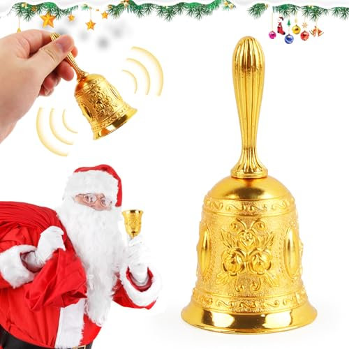 Hyran Campana Natalizia, Campanella a Mano, Campanella Babbo Natale, Realizzata in Lega Zinco, Decorazione Natalizia, Regalo, Adatta per la Decorazione Domestica, Bar, Ristorante (Oro)