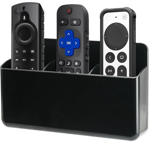 QUAHOO 3 Slot Remote Control Holder Wall TV Remote Holder Self Adhesive Marker Holder, Wall Pen Holder Stroage for Home Office School (Black)
