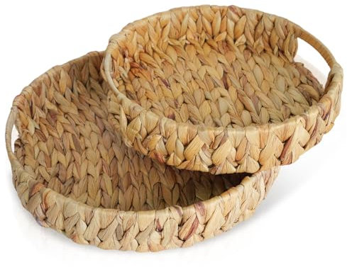 Whemyreat 2 posavasos de jacinto de agua, decoración bohemia, manteles individuales redondos, cesta trenzada, cesta de algas marinas pequeñas y redondas, cuenco decorativo para frutas, cesta de