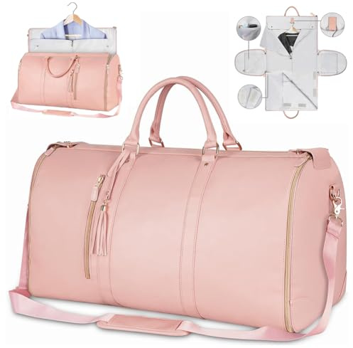 Reisetasche Foldybag, Reisetasche Faltbar, wasserdichte Organizer mit großem Fassungsvermögen, PU-Material Carry on Foldy Bag, Umwandelbarer Handgepäck (Rosa)