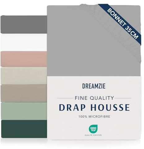 Dreamzie Drap Housse 80x200 Bonnet 35 cm pour Matelas Épais (Adapté Aussi 80x190) - 100% Microfibre - Gris, Certifié sans Produits Chimiques (Oeko TEX), Drap Housse avec Élastique Complet