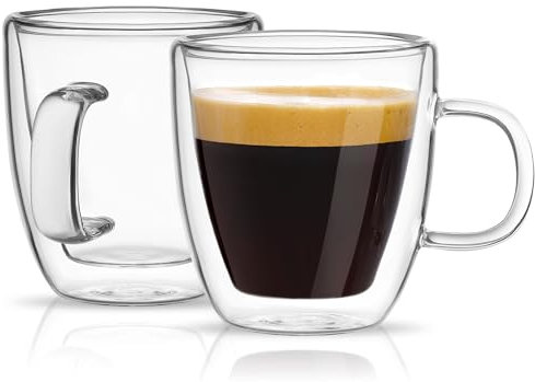 Mfacoy Tazze da caffè isolate a doppia parete in vetro (set di 2), tazza da caffè espresso in vetro da 153,1 g con manico, bicchieri isolati, tazze da caffè piccole, bicchiere da caffè espresso,