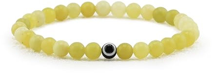 Lameybrt 6mm Auge des Bösen Blick Armband Schutz Stretch Armbänder mit Naturstein für Männer Handgemacht Heilsteine und Herrenarmband (A17 KL Lemon stone, Mittel 19cm)