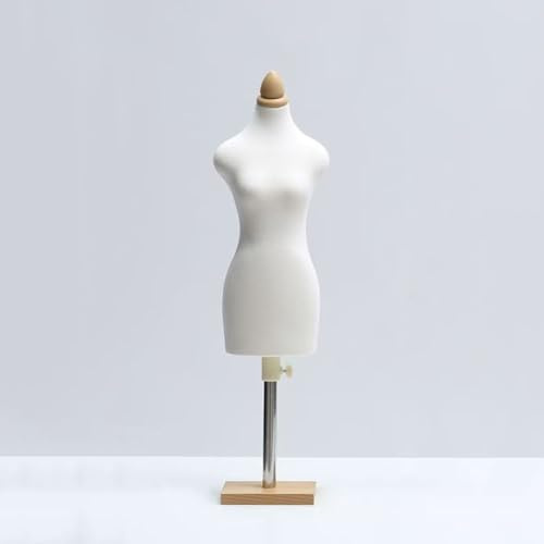 1/2 1/3 1/4 Mini-weibliche Schaufensterpuppe für Puppen-Kleidungsständer, Schaufensterpuppen-Torso-Tischplatte, Kleiderständer, Kleiderform mit Holzsockel White 1/3