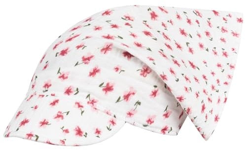 Kopftuch Mütze Schirmmütze Mädchen Sommer Baumwolle Musselin, Bekleidungsgröße: 50-52, Farbe: Weiß-Rosa-Blumen