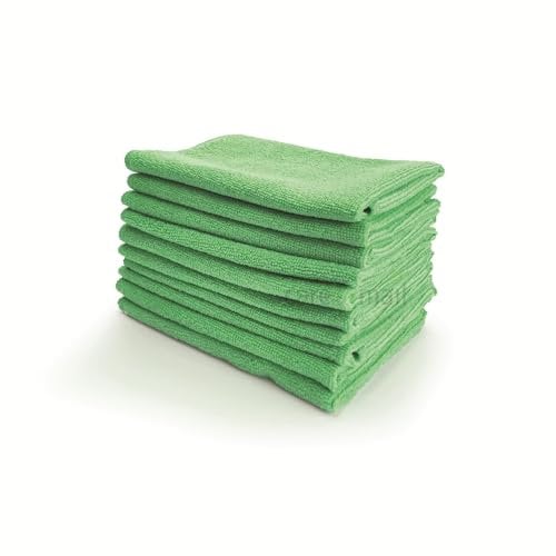 Microfibre Cleaning Cloth, Pack of 10, Large Size: 40x40cm | Soft Premium Heavy Weight Washable Cloth Duster for Kitchen, Home, Bathrooms, Surfaces, Mirrors, Car, Motorbike - Care by Mail (Green)