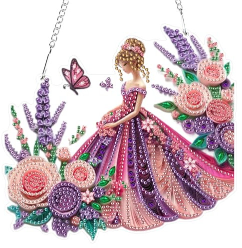 RICUVED Prinzessin Diamond Painting Anhänger Set,Blumen Diamant Painting Bilder Hängende Ornament Kits Erwachsene Special Shaped Diamond Art Anhänger DIY Diamond Painting Windspiel Kranz