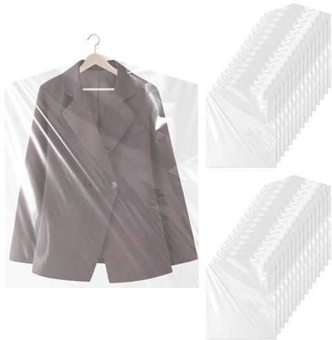 Tryslyn 30 Pezzi Sacchetti Porta Abiti Trasparenti, Custodie Buste Copriabiti Antipolvere, Copri Abiti da Armadio, Sacchi Custodia Vestiti Copertura in Plastica, per Camicie, Giacche, Maglioni,60X90CM