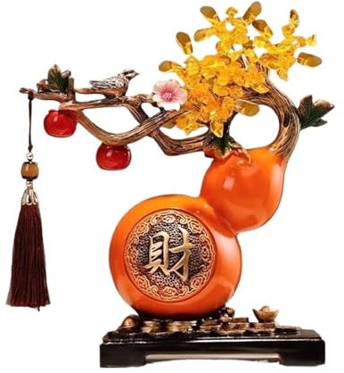 WANGHAI-666 Crystal Tree Crystal Money Tree with Gourd Ornament, Living Room Feng Shui Decoration, Luck Reiki Crystals Decor Money Tree Gem Tree(Orange)
