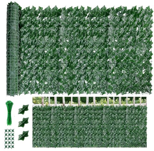Künstliche Efeu Sichtschutz, 2 Stück Künstliche Hecke Balkon Sichtschutz Efeu Blätter, Zaun Balkon Sichtschutz Grün Kunstpflanzen 100x300cm (2 * 50x 300cm), Künstliche Blätter Sichtschutz