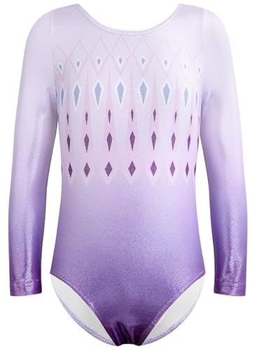 XiaoMoSha Gymnastics Leotards for Girls Long Sleeve Dance Leotard Sparkle Ballet Dancewear for Kids, IcePurple, 4-5 Years