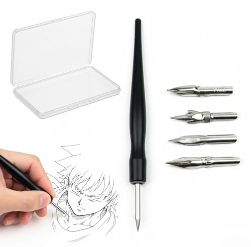 Eclove Federhalter für Comics Kalligraphie Set Cartoon Comic Dip Pen Set Kalligraphie Pen Schreibset Anime Feder Zeichnen Tools mit 5 austauschbaren Spitzen, 1 Stifthalter und Aufbewahrungsbox