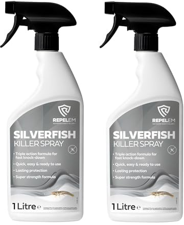 REPELEM Silverfish Killer Spray-Rapid Action Treatment, Low Toxicity, Non-Staining Silverfish Spray, Approved for Home Use, Halts Reproduction & Prevents Reinfestation, Silverfish Repellent-2L