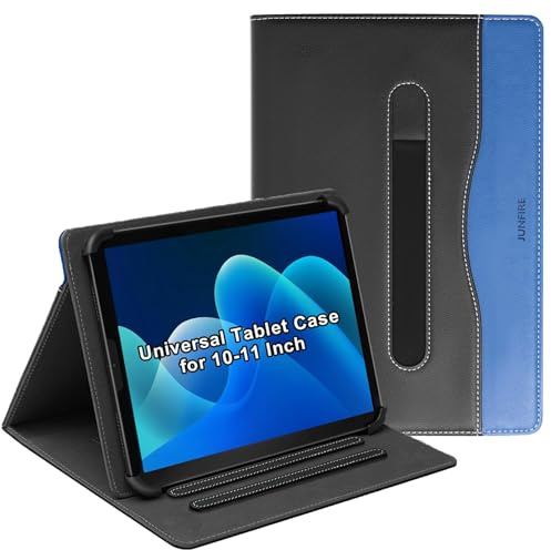 Junfire Universal Case for MUISOO/SVITOO P11/TABWEE T50/Gleeso/PRITOM/Freeski, PU Leather Flip Protective Cover with Multi-Angle Stand Pen Holder for 10-11 Inch Android/IOS/Windows Tablet, Blue