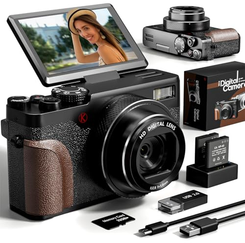 TURE 48MP 4K Digital Camera for Photography & YouTube Vlogging - 18X Zoom UHD Autofocus Video Camera with 3 180° Flip Screen, 32GB TF Card & 2 Batteries - Compact Travel
