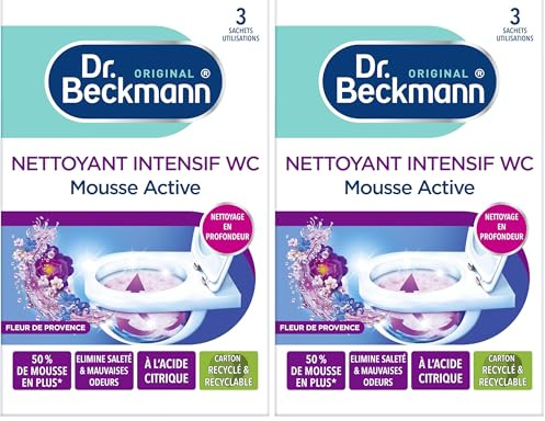 Dr. Beckmann - Détartrant Intensif WC Anti Calcaire - Mousse Nettoyante Fleur De Provence - Produit WC au Charbon Actif - Produit Ménager Qui Élimine les Saletés Ainsi que Les Mauvaises Odeurs 3x100g