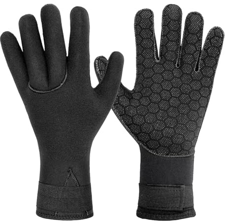 JiaYouLC 3mm Non-Slip Neoprene Gloves with Adjustable Strap Thermal Wetsuit Gloves for Women and Men Cold Water Swimming (Black, S)