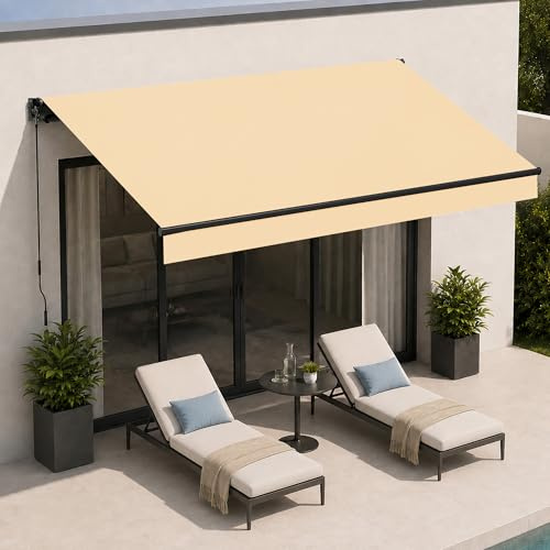 BelleMax Gelenkarmmarkise Markise, 250x200cm Beige, Terrassenmarkise mit Handkurbel, Einstellung(5-60°), 280g/m² Stoff mit PU, Wasserdicht, Sonnenmarkise inkl. Wandhalterung für Balkon, Terrasse
