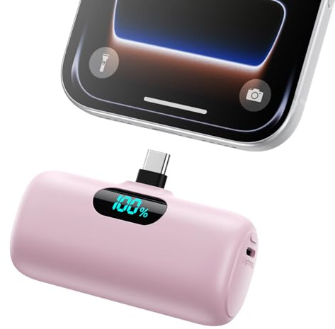 Power Bank USB C 5000mAh, Mini Powerbank Klein Aber Stark 15W PD 3.0 Schnelles Aufladen Tragbares Externer Akku mit LED Display Kompatibel mit iPhone 17/16/15, Samsung S25/24, Android Telefone