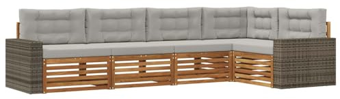 vidaXL Outdoor-Sofagarnitur 5 pcs Natürlich und Hellgrau, Patio Lounge, modernes Sofa für draußen, wetterfestes Gartenmöbel, bequemes Terrassen-Set