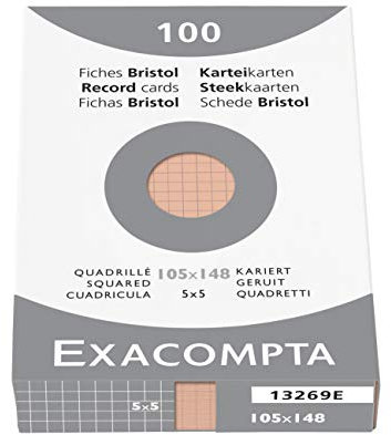 EXACOMPTA 13269B Étui refermable de 100 fiches - bristol quadrillé 5x5 non perforé 105x148mm Orange