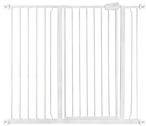 Safetots Extra Tall Metal Safety Gate Pressure Fit, 113.8cm - 121.4cm, White, 104cm in Height, Extra Tall Stair Gate, Tall Baby Gate, Easy Installation