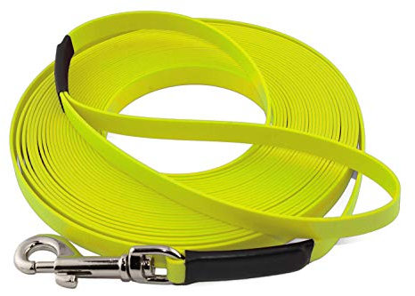 LENNIE Leichte BioThane Schleppleine, 9mm, Hunde 5-15kg, 5m lang, mit Handschlaufe, Neon-Gelb, genäht