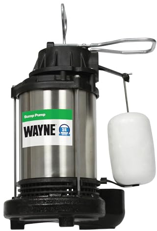 WAYNE CDU980E 3/4 HP Submersible Sump Pump – Cast Iron & Stainless Steel, Vertical Float Switch, 5,490 GPH, 5-Year Warranty