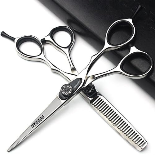 5,5/6 Zoll japanischer 440C Laser Haarschneidesalon professioneller Friseur Ausdünnung Haarschnitte Set (5,5 Zoll) Black