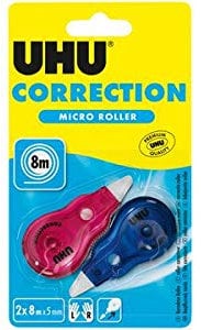 UHU Einweg-Mini-Korrekturroller Micro, 2er Blister, Sie erhalten 1 Packung, Packungsinhalt: 2 er Blister