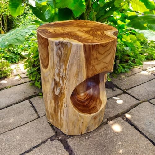 Wurzelholz Beistelltisch SALAVAN - 42cm massiver Teak Hocker, geeignet als Podest, Blumenständer oder Nachttisch für Wohnzimmer, Flur, Diele, Schlafzimmer oder auch Wintergarten